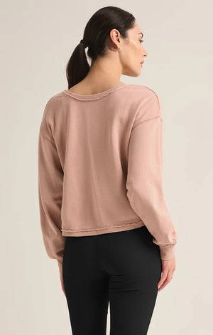 REVERSIBLE TWIST FLEECE SWEATSHIRT-CASHMERE PINK