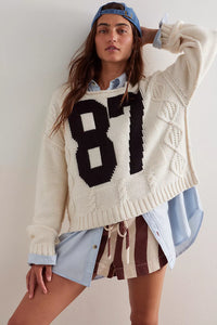 87 PULLOVER KNIT-WHITE COMBO