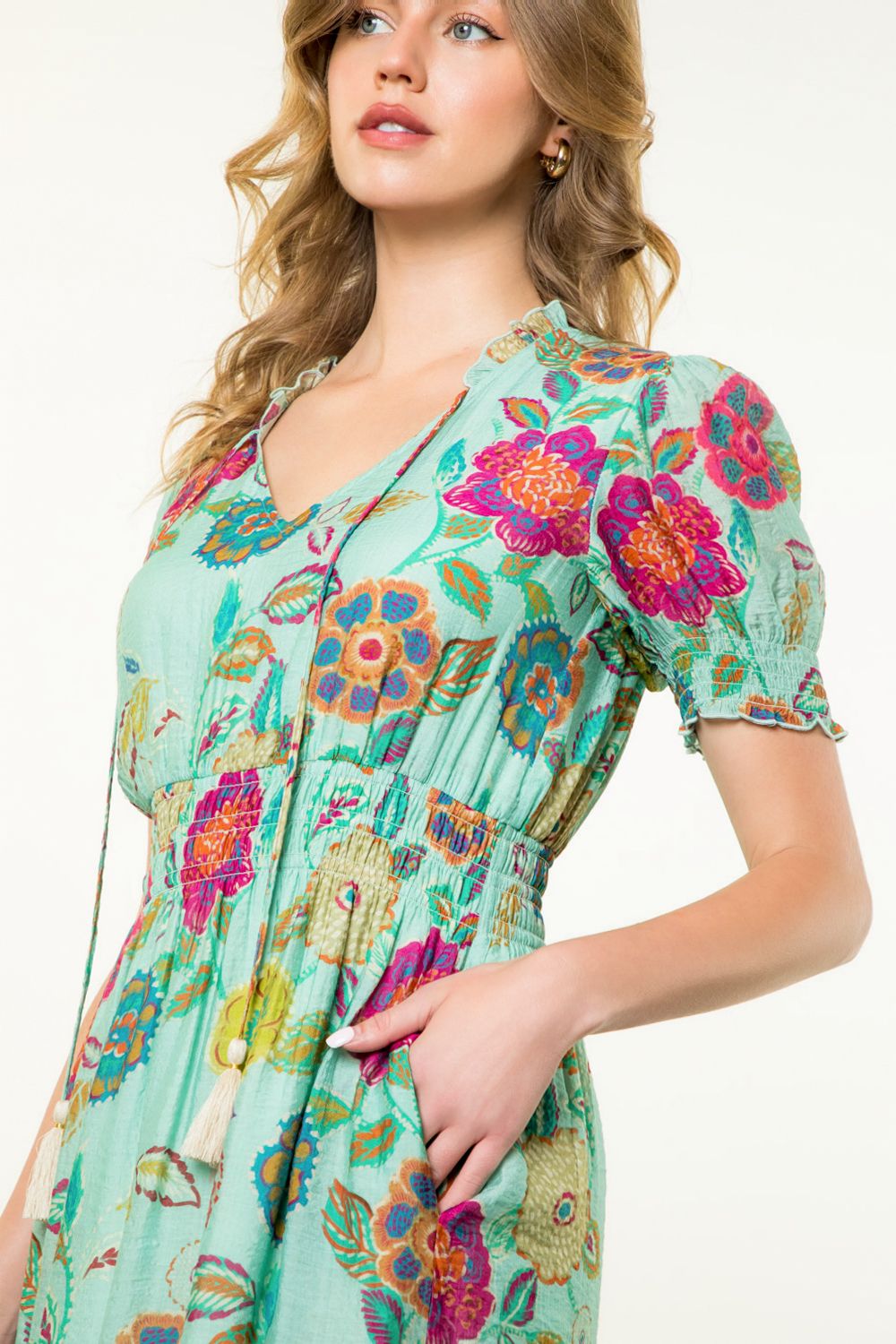 FLORAL SHORT SLEEVE DRESS-MINT