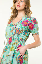 FLORAL SHORT SLEEVE DRESS-MINT