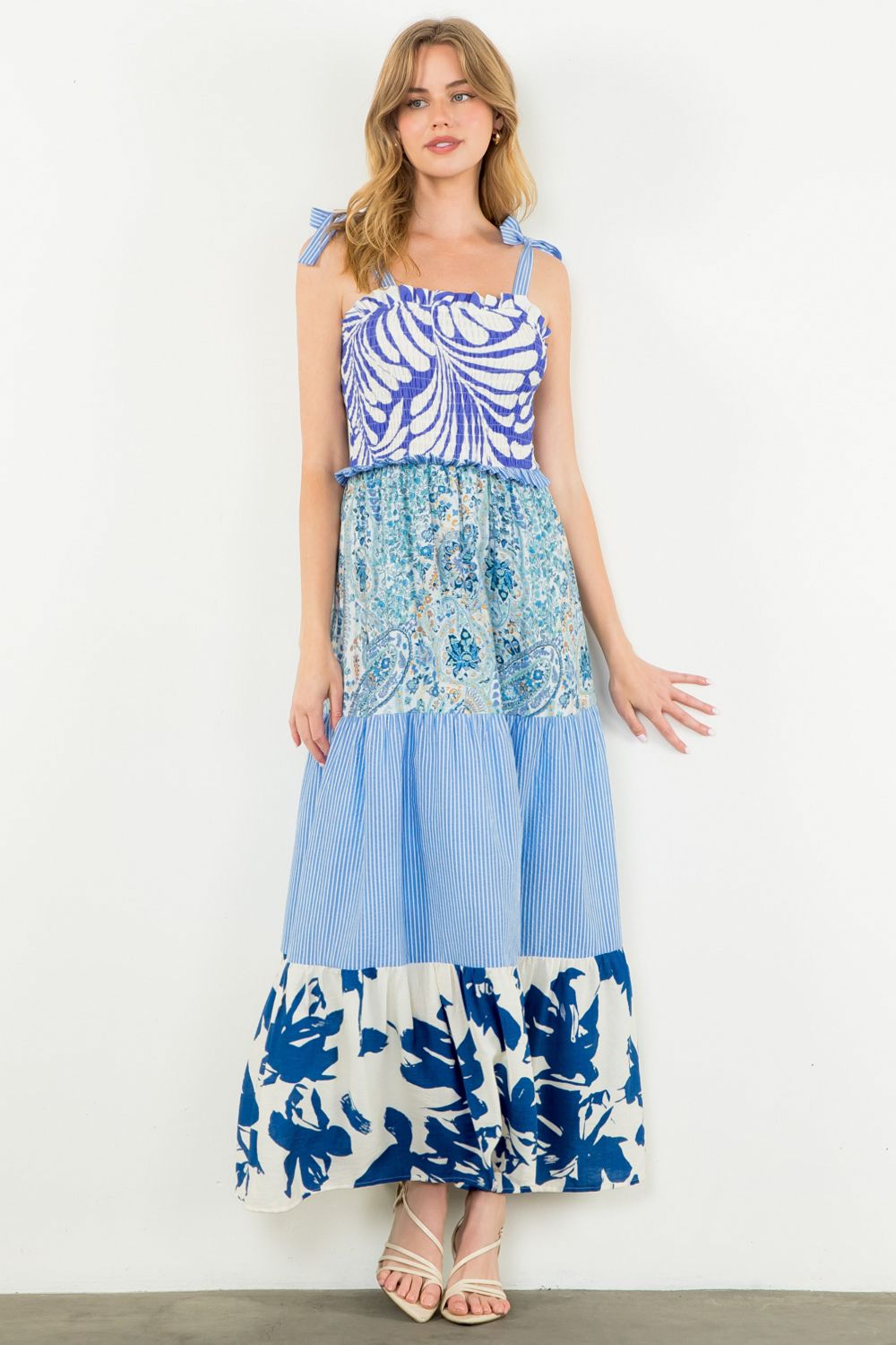 MULTI PRINTED MAXI DRESS-BLUE