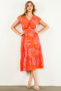 FLUTTER SLEEVE DRESS-ORANGE