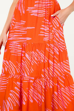 FLUTTER SLEEVE DRESS-ORANGE