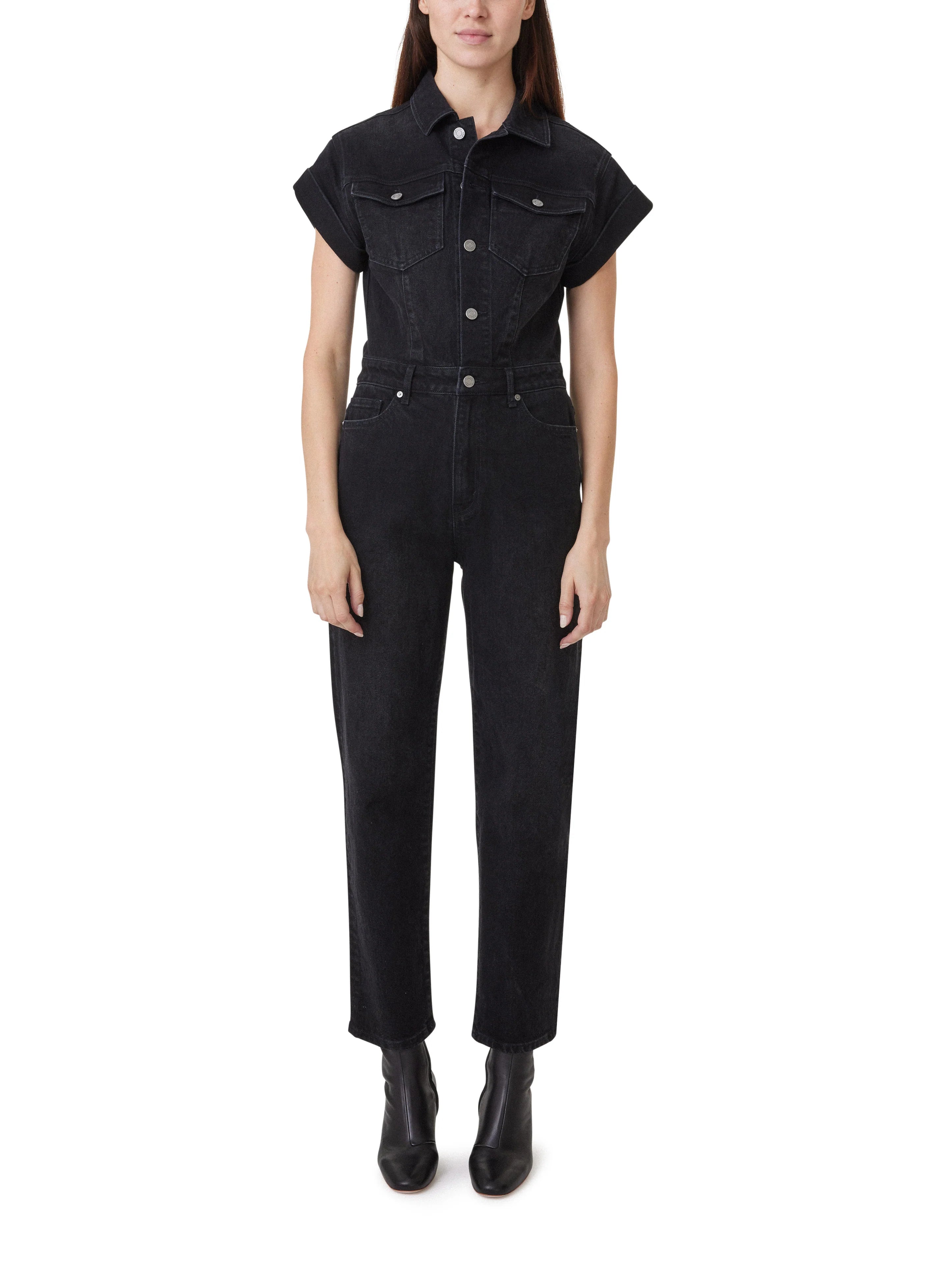 ROLLED SLEEVE JUMPSUIT-BLACK