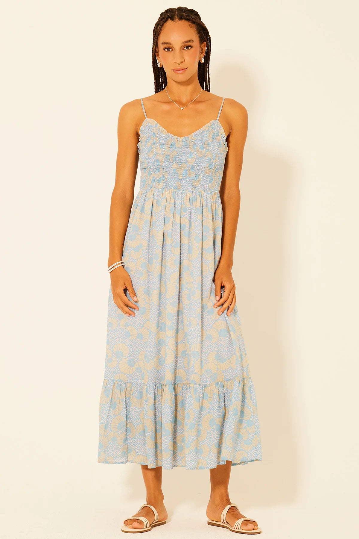 SMOCKED MAXI DRESS-BLUE MULTI