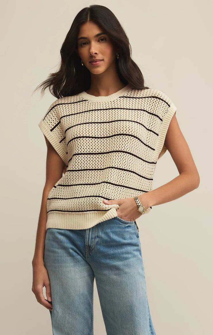 INES STRIPED CROCHET SWEATER TOP-SEA SALT