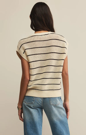 INES STRIPED CROCHET SWEATER TOP-SEA SALT