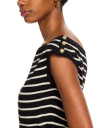 SARITA BOAT NECK KNIT TOP - BLACK STRIPE