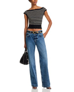 SARITA BOAT NECK KNIT TOP - BLACK STRIPE
