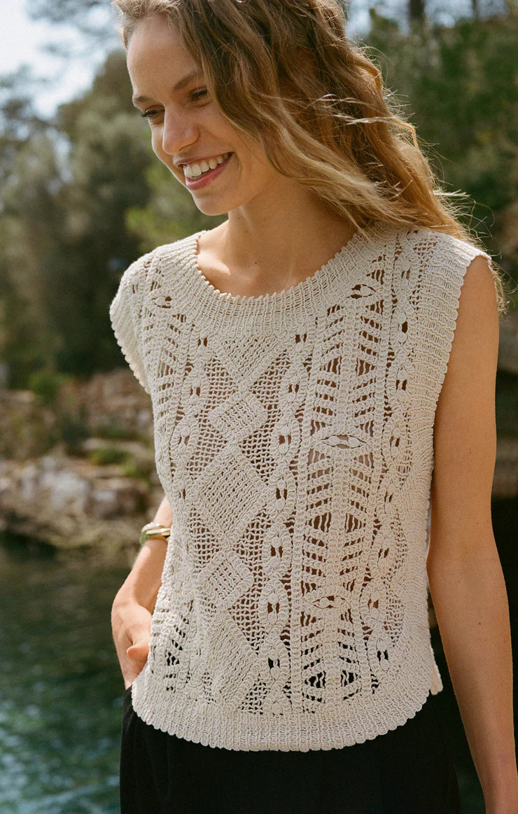 BAROQUE CROCHET SWEATER TOP-CRYSTAL