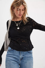 LACE LAYERING LONG SLEEVE-BLACK