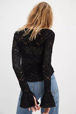 LACE LAYERING LONG SLEEVE-BLACK