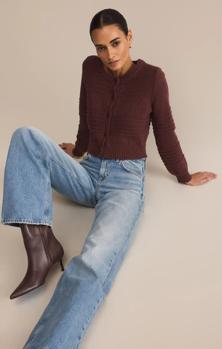 BETWEEN THE LINES CARDIGAN-SANDALWOOD