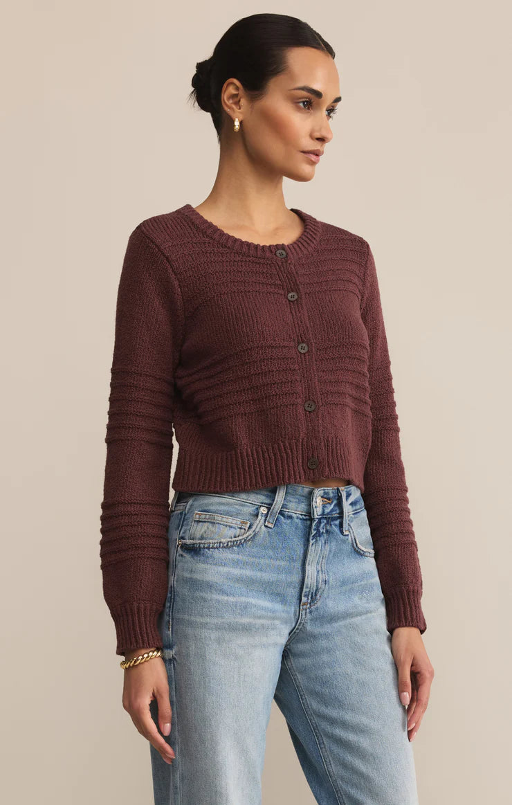 BETWEEN THE LINES CARDIGAN-SANDALWOOD
