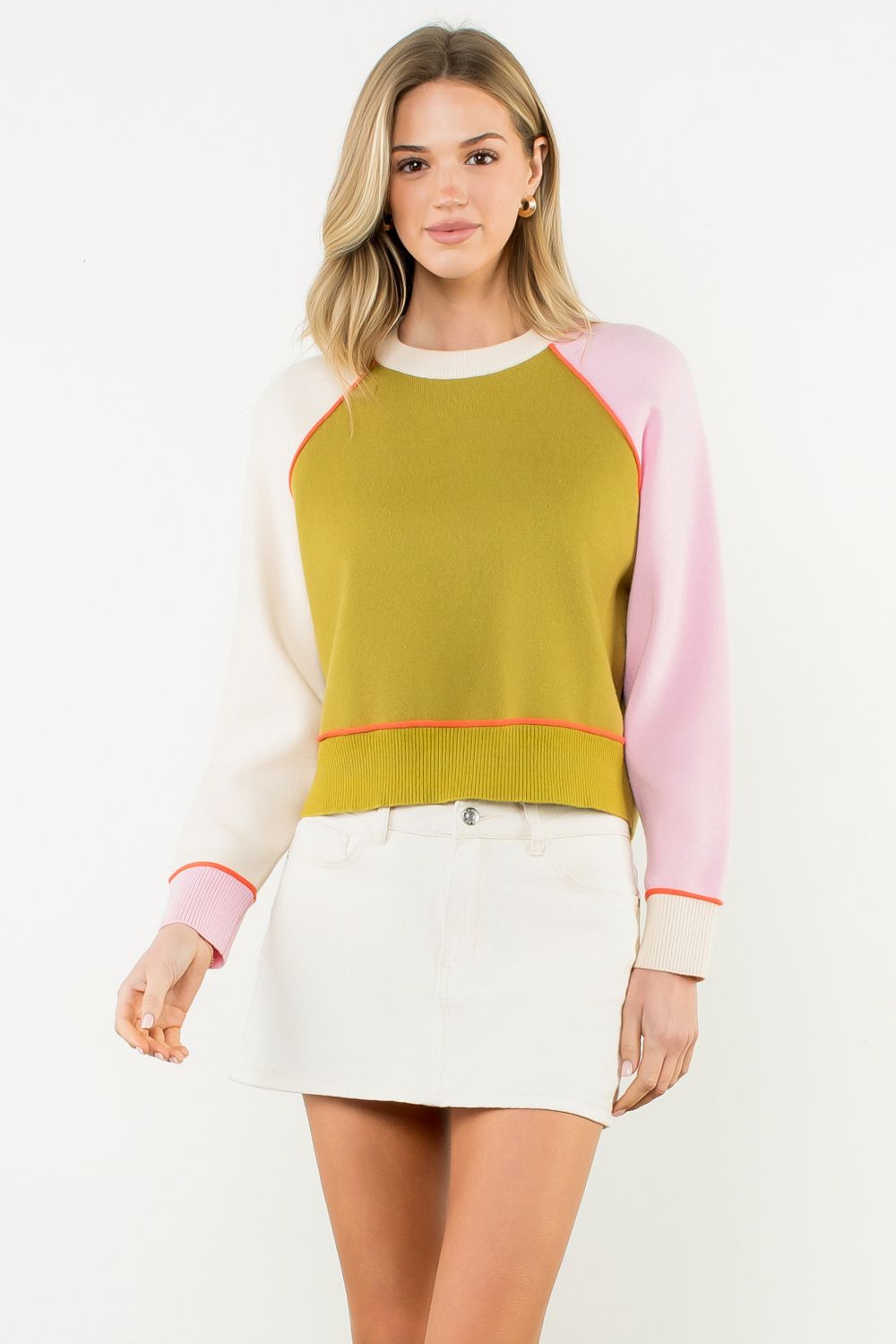 COLORBLOCK SWEATER-GREEN MULTI