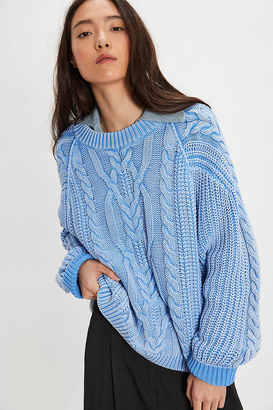 FRANKIE CABLE SWEATER-DELLA ROBBIA BLUE
