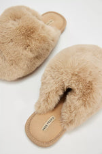 SNOWBALL SLIPPER-TAUPE FAUX FUR