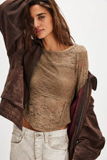 LACE LAYERING LONG SLEEVE-DUTCH COCOA