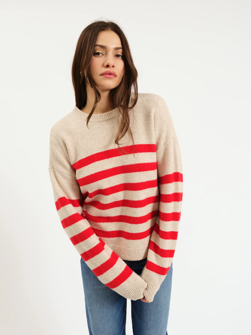 CARLYLE CREWNECK SWEATER - RED OAT STRIPE