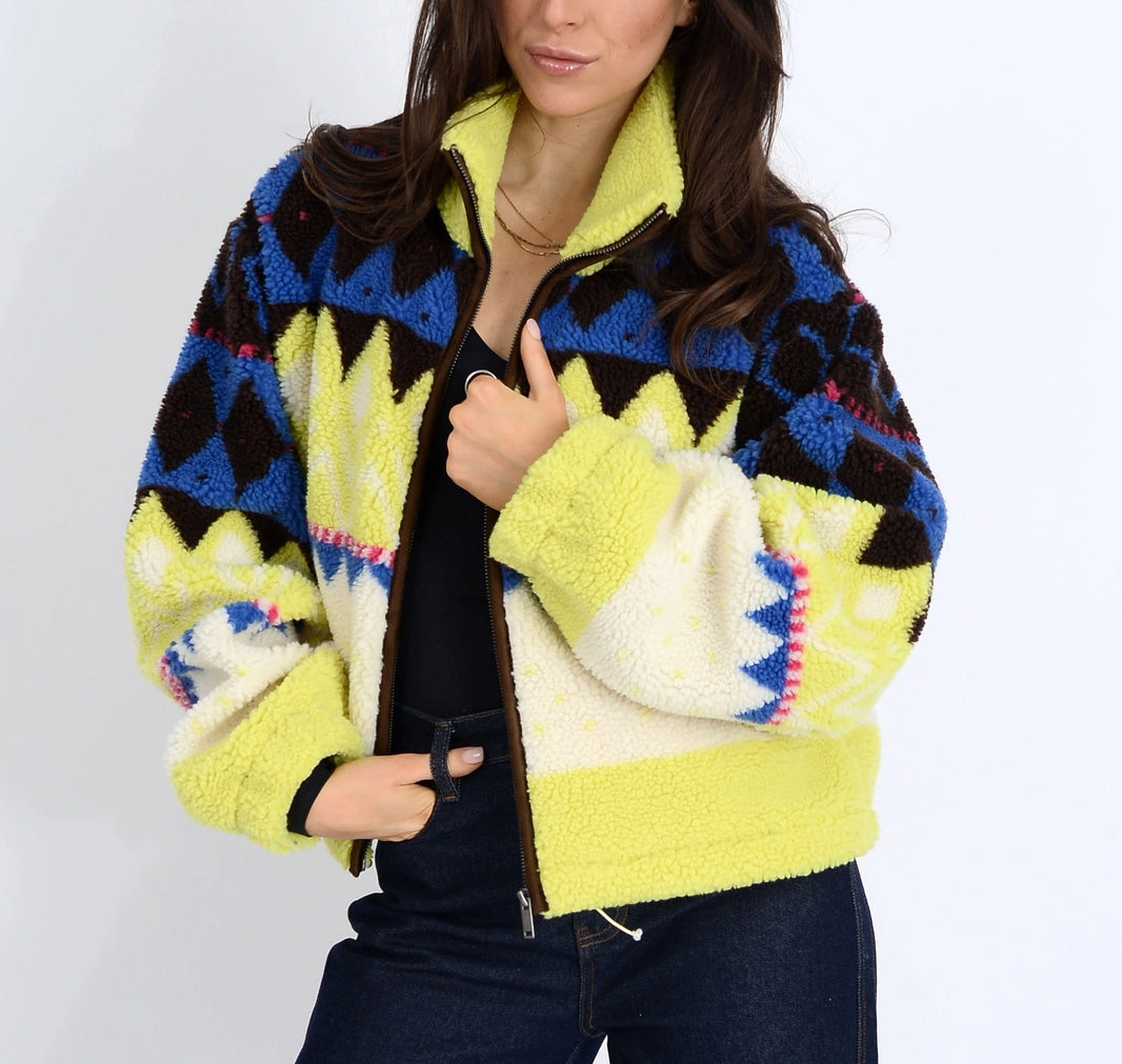 SHERPA JACKET-GREEN MULTI PRINT