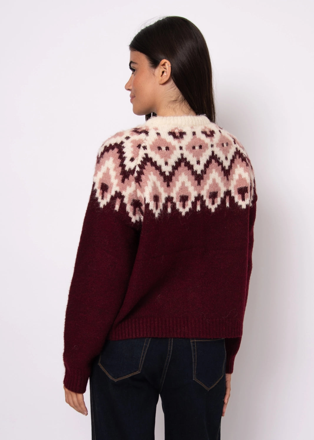 FAIR ISLE CARDIGAN-BURGANDY MULTI