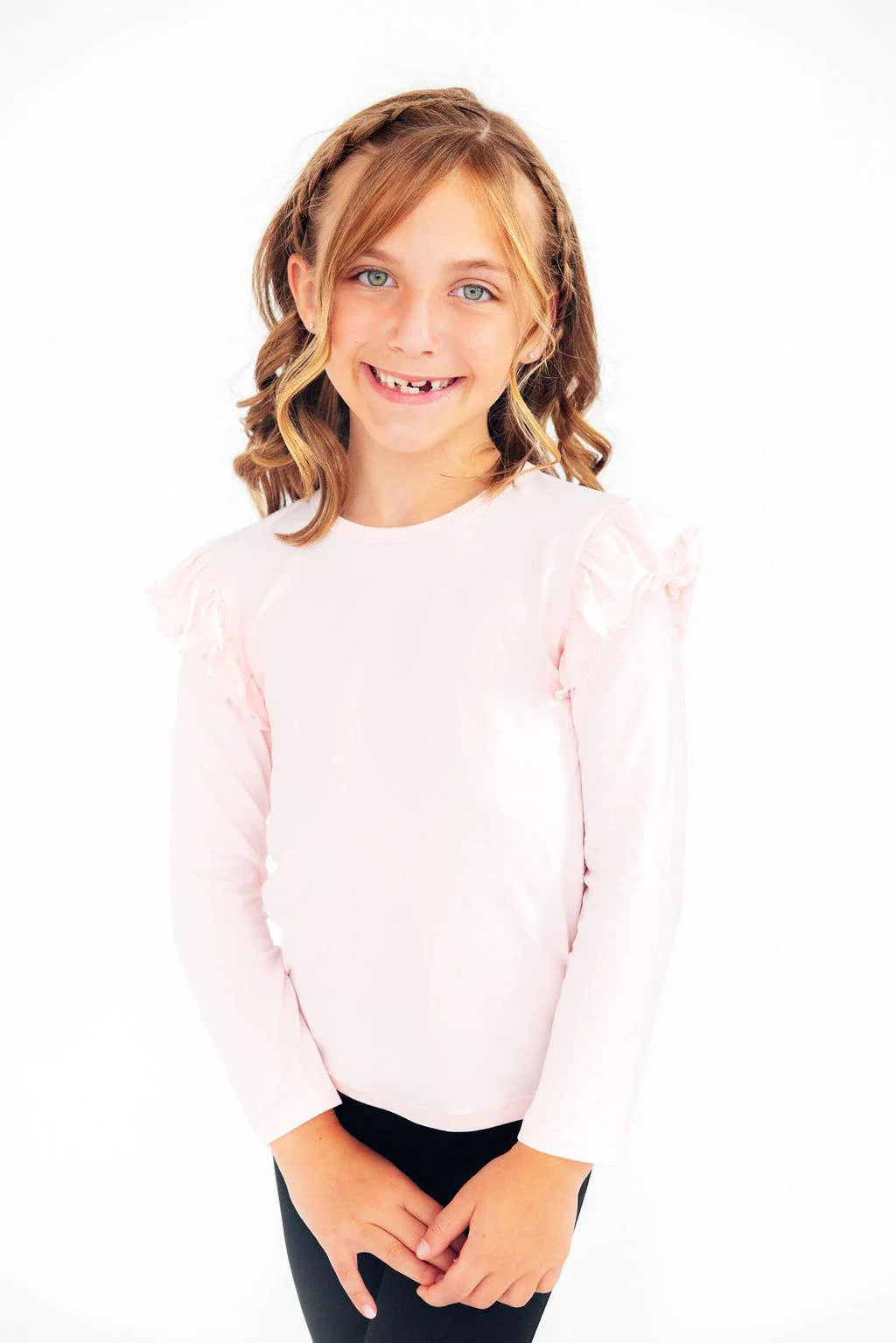 RUFFLE LONG SLEEVE-PETAL PINK
