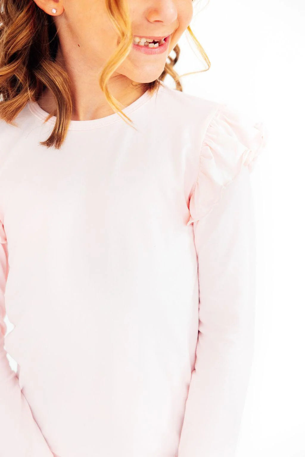 RUFFLE LONG SLEEVE-PETAL PINK