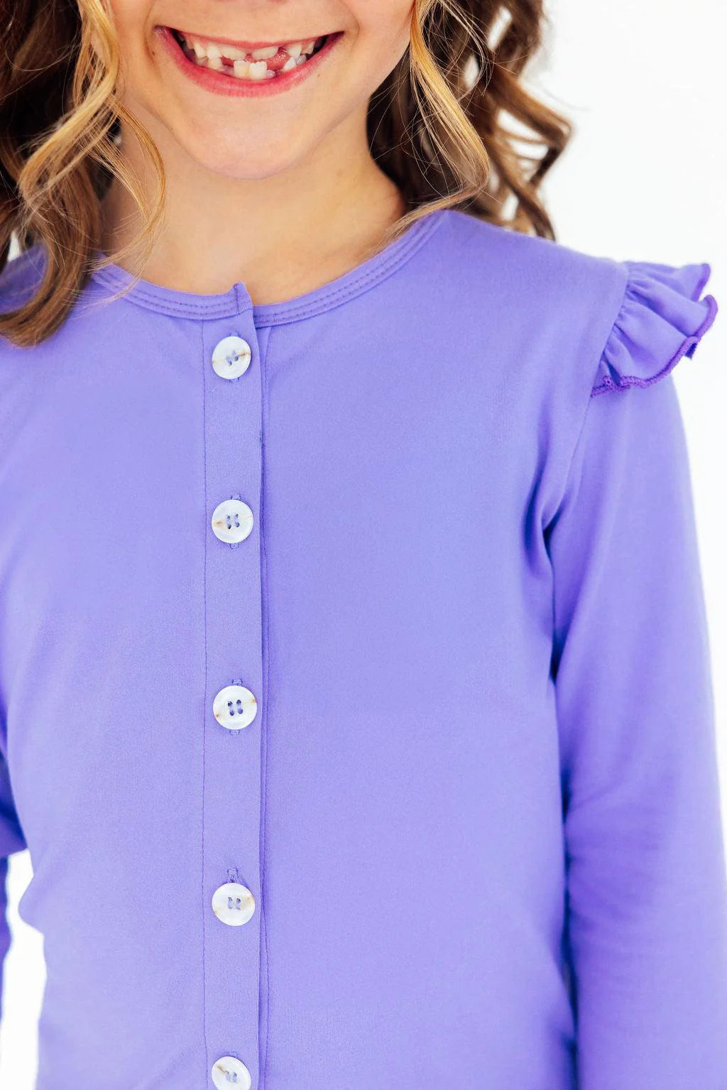 RUFFLE CARDIGAN-PERIWINKLE