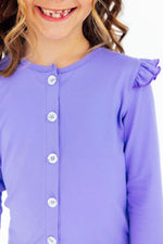 RUFFLE CARDIGAN-PERIWINKLE