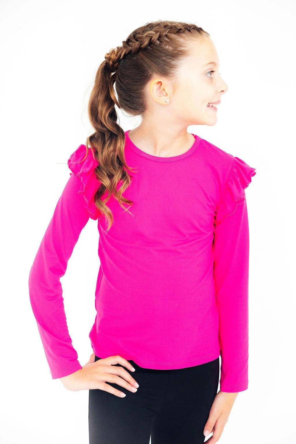 RUFFLE LONG SLEEVE-HOT PINK