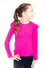 RUFFLE LONG SLEEVE-HOT PINK
