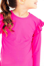 RUFFLE LONG SLEEVE-HOT PINK