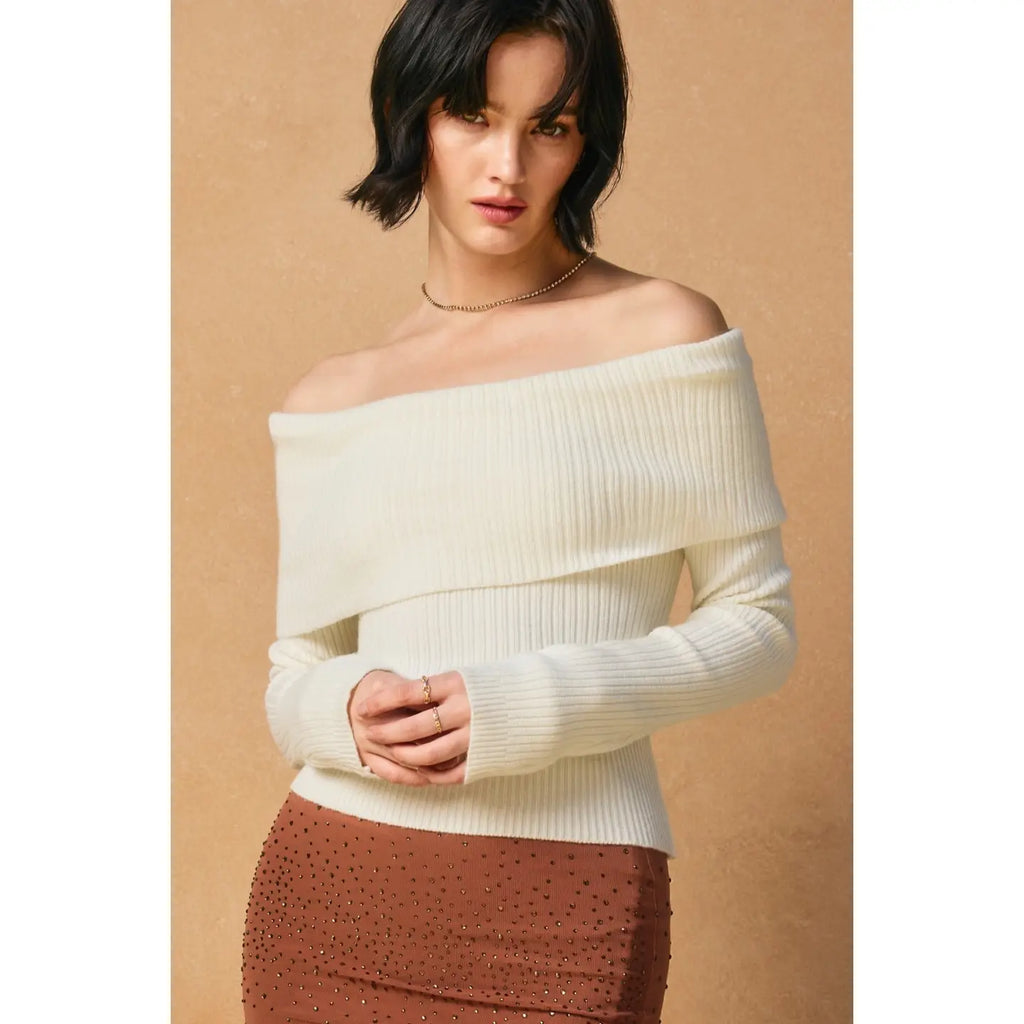 OFF SHOULDER SWEATER-IVORY