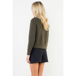 SWEATER WITH JEWELED NECK & TIES-OLIVE