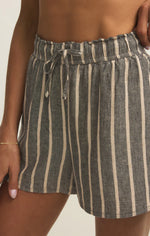 PERFECT LINEN STRIPED SHORT-BLACK