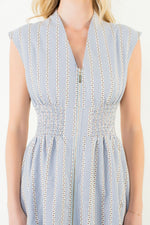 PRINTED MIDI DRESS W/ZIPPER DETAIL