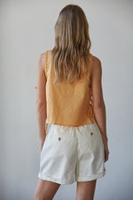 EMBROIDERED SLEEVELESS TOP-MUSTARD