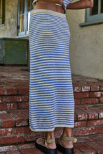 STRIPED KNIT SKIRT-BLUE