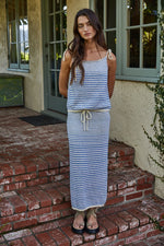 STRIPED KNIT SKIRT-BLUE