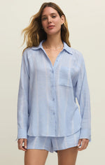 PERFECT LINEN STRIPED TOP-BLUE LIGHT