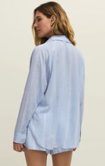 PERFECT LINEN STRIPED TOP-BLUE LIGHT