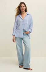 PERFECT LINEN STRIPED TOP-BLUE LIGHT