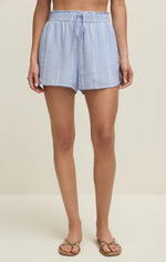 PERFECT LINEN STRIPED SHORT-BLUE LIGHT