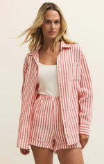 SATURDAYS STRIPE SHIRT-CRIMSON CRUSH