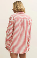 SATURDAYS STRIPE SHIRT-CRIMSON CRUSH