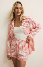 SATURDAYS STRIPE SHIRT-CRIMSON CRUSH