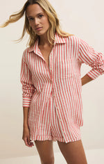 SATURDAYS STRIPE SHIRT-CRIMSON CRUSH