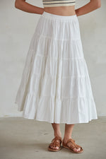 TIERED MIDI SKIRT-WHITE
