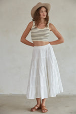 TIERED MIDI SKIRT-WHITE