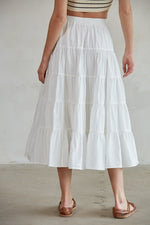 TIERED MIDI SKIRT-WHITE